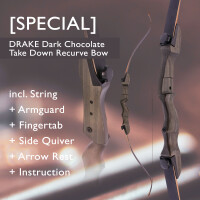 [SPECIAL] DRAKE Dark Chocolate - Take Down - 66 inches - 18-38 lbs - Recurve Bow | Left Hand